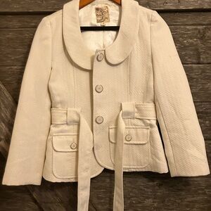 Tulle Cream Cropped Blazer 3/4 Sleeves Pairs well with Anthropologie Looks